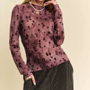 Davi & Dani Floral Mesh Long Sleeve Sheer Layering Top
